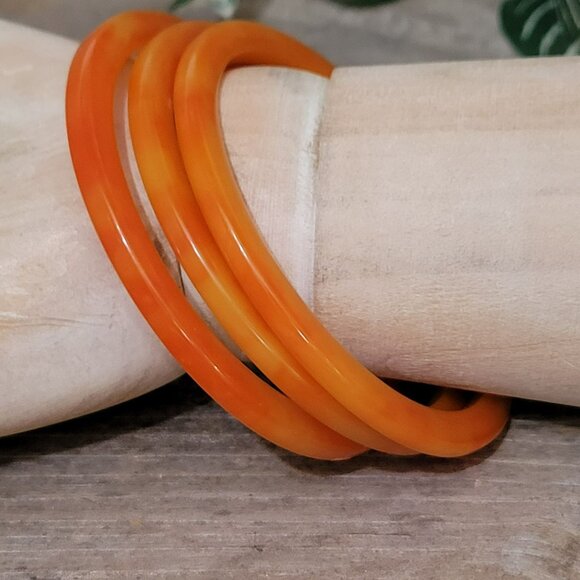 Marbled Orange Bakelite Bangles Set Of 3 Seasonal Fall Jewelry Tested - Picture 5 of 8